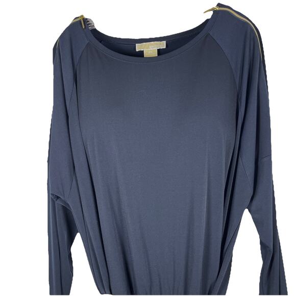 Michael Kors Women's Navy Blue Gold Zippered Scoop Neck Dress Sz XXL Plus 2XL - Picture 2 of 16